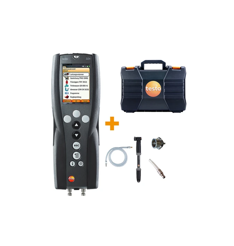 Testo 324, базовый комплект - Измеритель давления и утечек. <br> <br> Универсальный измерительный прибор для испытаний газо- и водопроводных труб в соответствии со стандартами